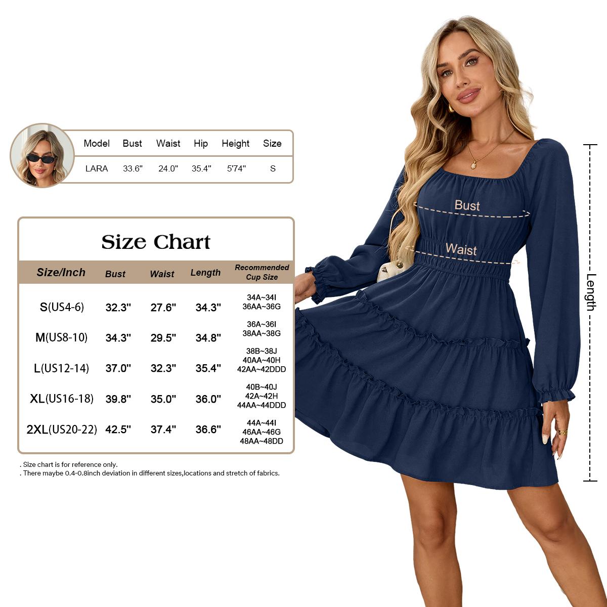 Chicovar Women's Square Neck Boho Mini Dress – Long Sleeve Smocked Waist Tiered Ruffle Dress with Pockets,Easter dress, Cute Lantern Sleeve for Spring Wedding Guest, Family Photos, Church, Westernfashion