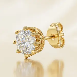 8mm Sparkling Round Cubic Zirconia Stud Earrings Unisex Alloy Hypoallergenic D Color VVS1 Simulated Diamond Crown Jewelry Minimalist Classic Ear Studs for Men Women Mother's Day Birthday Anniversary Gift Fashion Jewelry Gold Silver Tone Pair