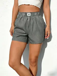 Women's Striped Elastic Waist Casual Shorts, Summer Loose Fit Slimming Home Wear Beach Pants, Outdoor Fashion Hotpants