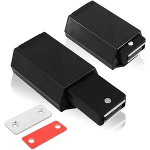 2 Pack Black Heavy Duty Magnetic Push to Open Door Latches, Hidden Push Touch Latch Hardware for Cabinet Drawer Wardrobe Kitchen Door