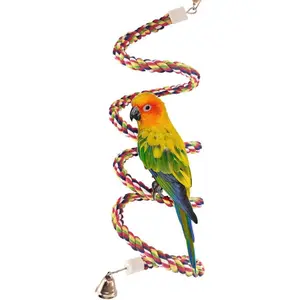 Bird Rope Perch Parakeet Toys, Spiral Bird Toy for Cockatiels, 63" Bird Bungee Rope Perches Suitable Bird Cage Accessories