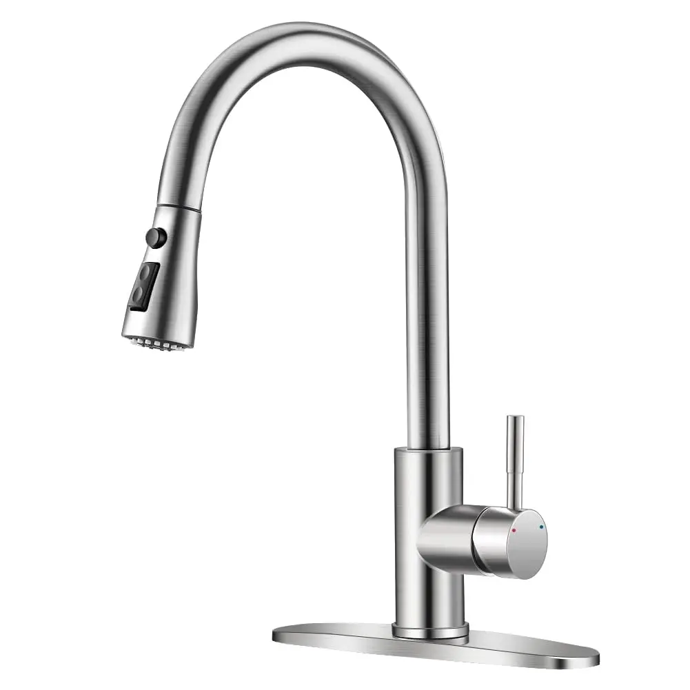 Brushed Nickel Kitchen Faucets with Pull Down Sprayer Kitchen Sink Faucet with Pull Out Sprayer Single Hole Deck Mount Single Handle Stainless Steel