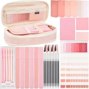 count Aesthetic School Supplies with Pencil Pouch - Cute College Essentials Set, Big Capacity Pen Case, Pastel Highlighters,  Study Journaling Stationary Kit ()