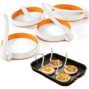 Silicone Fried Egg Cooker Rings Set,Nonstick,Easy to Use&Clean, 4-pack, Round Egg Mold for Cooking Pancake,Breakfast Sandwich, fit McMuffin Biscuit,Griddle Egg Ring for Frying Eggs