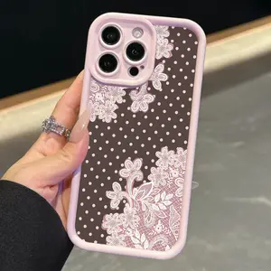 Phone Case - 1pc Lace Polka Dot UV Printed Design Pink Phone Case, Suitable for iPhone 17 E Air Pro ProMax iPhone16 15 14 Plus 13 12 Mini 11 X XS XR, Trendy Phone Cover, Valentine'S Day Gift, Birthday Present, Christmas Gift, Halloween Gift