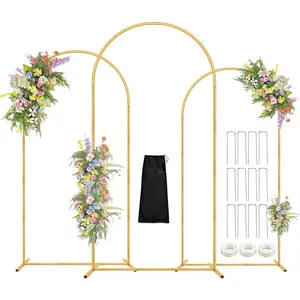 Arch Backdrop Stand,7.2FT, 6.6FT, 6FT Set of 3 Gold Balloon Arch Stand Kit Wedding Arch Stand for Baby Shower Birthday Event Decoration Floral Balloon Arch with Base