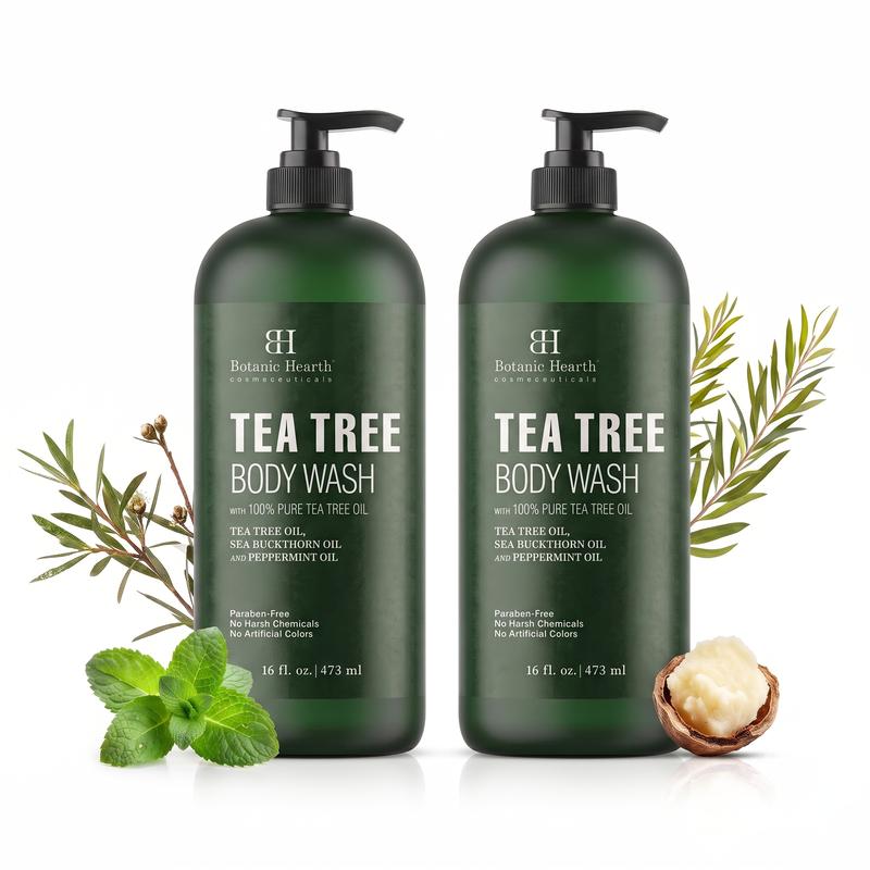 Tea Tree Body Wash with Sea Buckthorn Oil and Peppermint Oil | 16 fl oz - Pack of 2