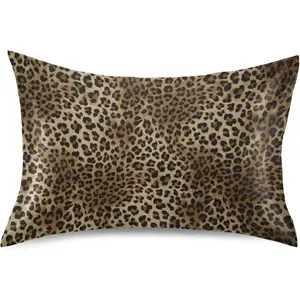 Satin Pillowca for Hair and Skin, Standard Size Animal Leopard Skin Decorative Pillow Sham with Envelope Closure Pillow Cover for Bedroom Hotel