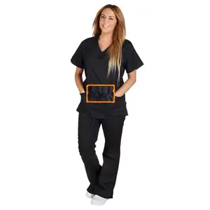 M&M SCRUBS Women’s Medical Scrub Set – Mock Wrap Top & Flare Leg Pants, Durable Comfort