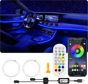 USB Car LED Lights, Interior Car Lights Strip with APP and RF Remote Control,  in  Ambient Lighting with  inches Fiber Optic Music Sync Simple Installation EL Wire Lights ( in / inches)