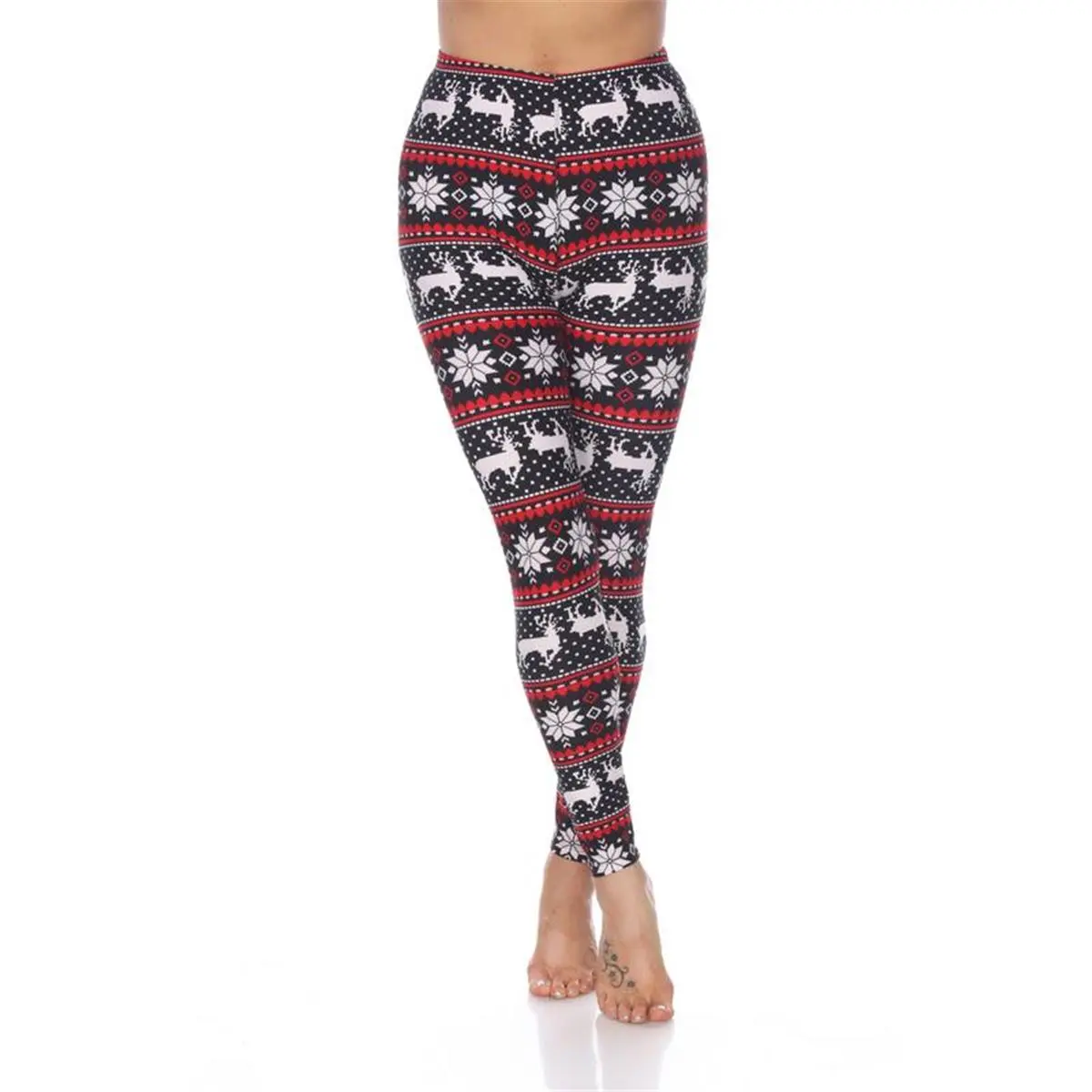 212 MAIN Women's Comfortable Full-Length Soft Polyester-Spandex Blend Allover Print Leggings - 1 Size, Casual Bottoms, Bright Colorful Multicolored Black White Red, Fits Most, Coordinates with Tops