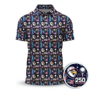 American 250 Eagle Style Golf Polo Shirt Short Sleeve Lightweight Print Menswear