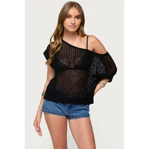 Trix Off Shoulder Open Knit Top