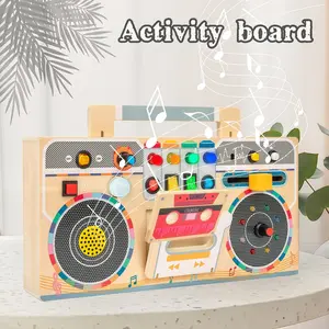 Montessori Wooden Multifunctional Vintage Radio Busy Board, Educational Sound Light Switch Exploration Board, Kids Fine Motor Skills Toy