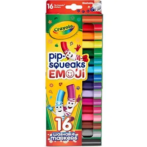 Emoji Pip Squeaks Washable Markers (16ct), Toddler Mini Stamper Marker Set, Coloring Supplies for Toddlers, Gift for Kids