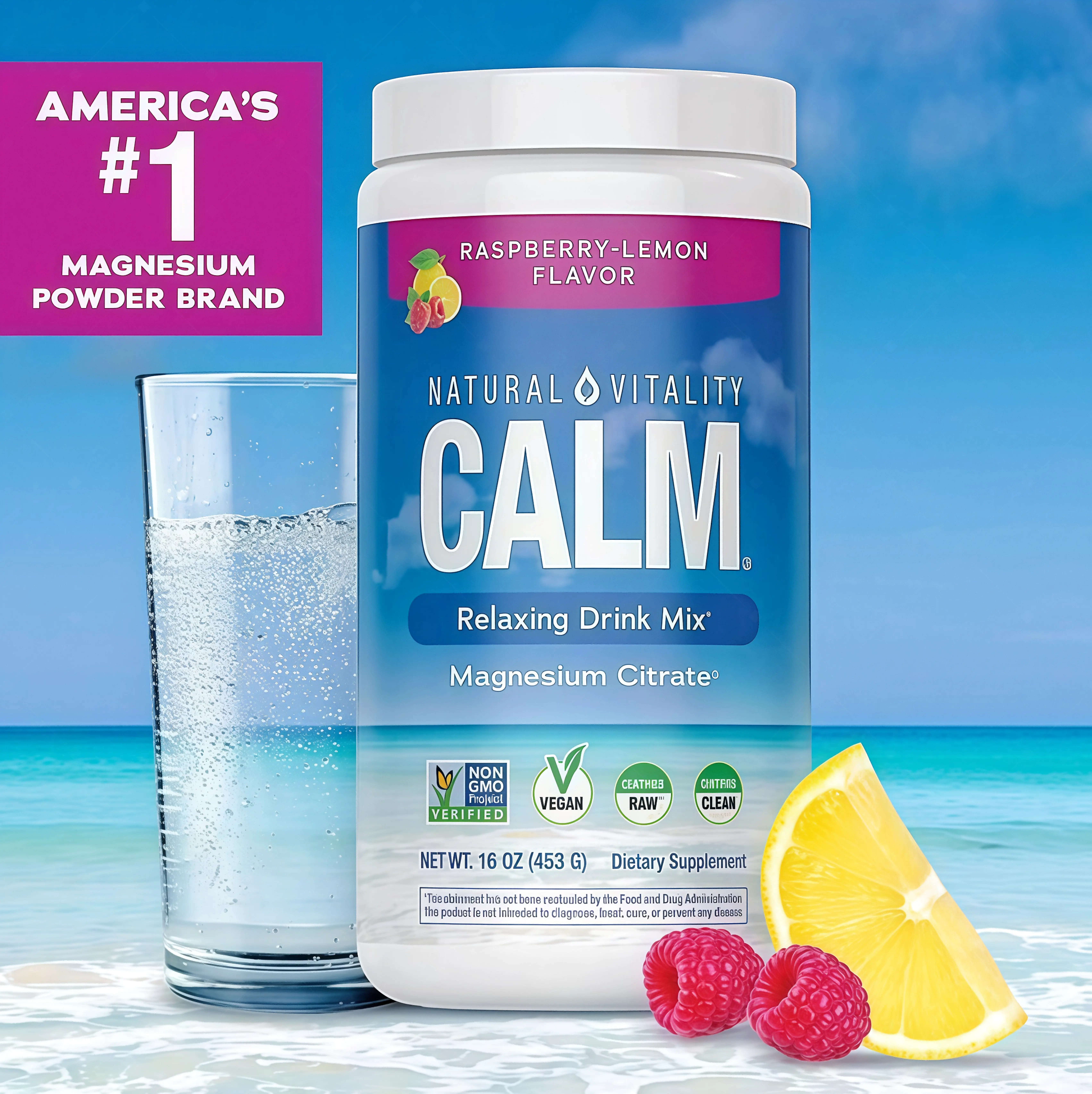 MaxCalm Relaxing Drink Mix SD- Anti Stress Drink Mix - With Ionic Magnesium Citrate + Glycinate - Raspberry Lemon Flavor - 16 oz (453 g) - 113 Servings