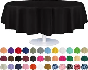 12 Pack- 84" Disposable Plastic Tablecloth Cover Heavy Duty Plastic Round Tablecloth