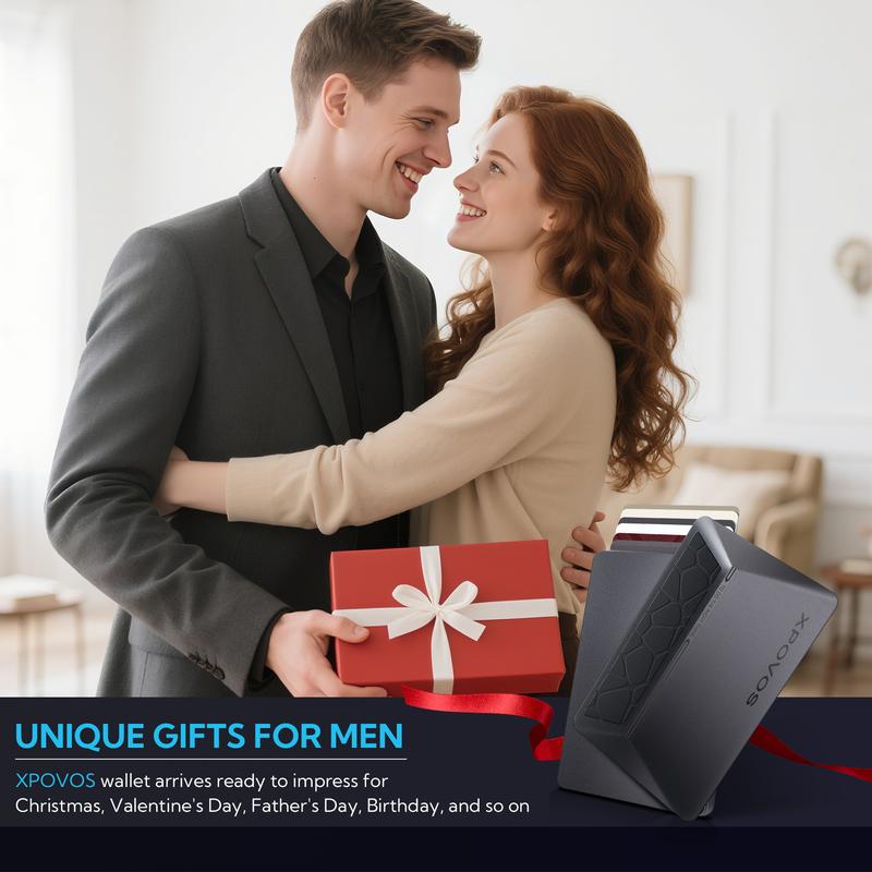 XPOVOS Metal Wallet for Men - Slim Mens Wallet with Money Clip Slide to Pop-up Minimalistic RFID Wallet Credit Card Holder for Men with Gift Box