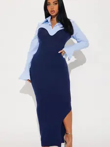 Maya Stripe Sweater Maxi Dress - Navy/combo