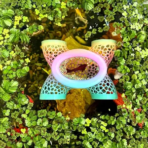 Aquarium Floating Betta Fish Log,  Tunnel and Hammock , Small Fish Or Shrimp  Resting Cave, Floating Feeder, Feeding Ring, Tank Accessories Decoration (Gradient Color)