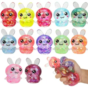 12pcs Easter Glitter Bunny Stress Balls,Squishy Toys for Kids Boys Girls Easter Basket Stuffers, Easter Egg Fillers