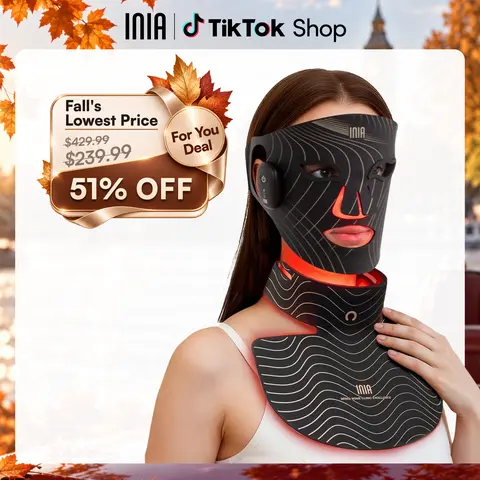 INIA GLOW Wireless Red Light Face & Neck & Chest Mask Bundle – 630nm & 850nm Red Light Therapy Mask Devices | Skincare Set for Lifting, Firming & Radiant Glow at Home, Rechargeable & Portable with 2-Year Warranty,back to school,back to school haul