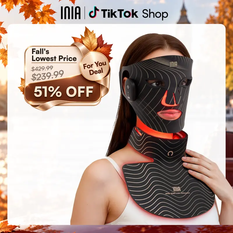 INIA GLOW Wireless Red Light Face & Neck & Chest Mask Bundle – 630nm & 850nm Red Light Therapy Mask Devices | Skincare Set for Lifting, Firming & Radiant Glow at Home, Rechargeable & Portable with 2-Year Warranty,back to school,back to school haul