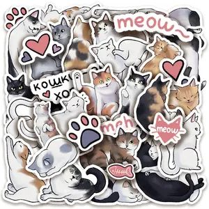 50pcs Cartoon Cute Cat Series Graffiti Stickers Suitable for Suitcases, Mobile Phone Cases, Laptops, Helmets, Skateboards Waterproof Decoration DIY Creative Stickers