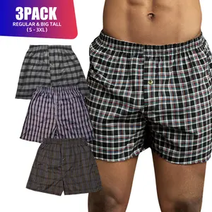 3 Pack Men's 100% Cotton Boxer Shorts Random Mixed Color Relaxed Fit Boxers Breathable Underwear Button Fly Pouch Elastic Waist Undershorts Menswear