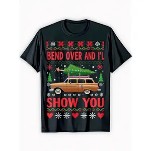 Christmas Vacation Movie Quote T-Shirt - "Bend Over and I'll Show You" National Lampoon'S Christmas Party Tee - Funny Holiday Gift for Fans - Soft Breathable 100% Shirt - Sizes S-XXXL in Black - Casual Crewneck Top for Men, Women, Family & Friends - Year-