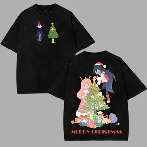 Bubblegum Princess & Marceline Christmas Tee: Festive Adventure Time Graphic on Cozy Unisex Washed Shirt, Hoodies, Sweatshirt – Perfect for Anime Fans with Trendy Holiday Charm and Cartoon Magic