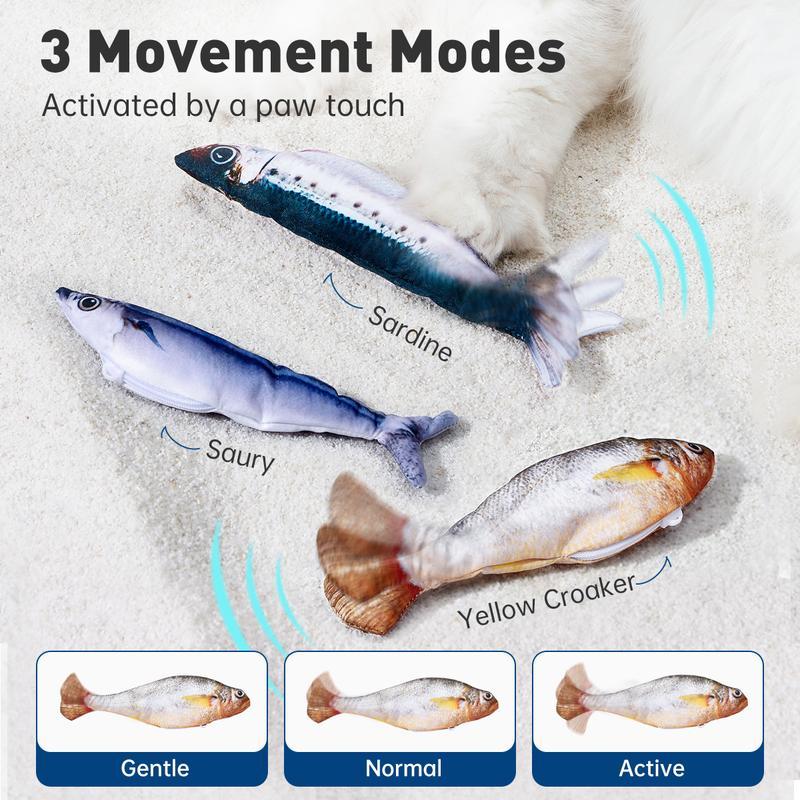 Cats OBSESSED with These Realistic Flopping Fish!  3-Pack Interactive Toy. Tap to Activate & Rechargeable. Comes with Catnip!