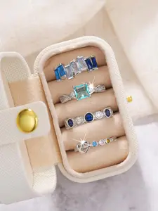 Women's Elegant Colorful Artificial Zirconia Ring Set, Exquisite Trendy Ring Set, Stackable Engagement Ring, Fashionable Jewelry for Women As Engagement Anniversary Wedding Party Decor