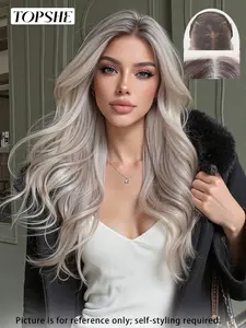 Topshe 13x6 Lace Front Wig, Platinum Long Curly Hair, Realistic Look, Heat Resistant, Comfortable, Lightweight, Easy to Wear, Trendy Essential