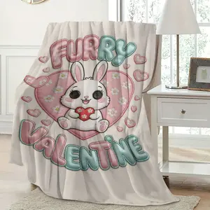German Plush Doll Valentine's Day Gift, Elegant Heart Blanket for Loved Ones, Luxury Flannel Print, Modern Bedroom Decor, Soft Blankets