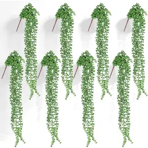 8 Pcs Artificial Succulents Hanging Plants, 27.6 Inch Fake String of Pearls Greenery Plants Fake Succulents Vines for Wall Home Backdrop Garden Indoor Outdoor Decor