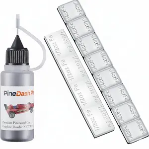 Pinedash Pro Pinewood Derby Weights Kit - 4oz Pinewood Car Derby Weights & Graphite Powder-12 Pieces 2 Sizes Derby Weights-0.5OZ Graphite for Derby Car Pine Derby Car Wheels Axles Speed