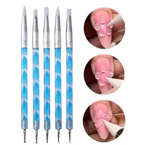 5Pcs Double-ended Nail Art Dotting Pens  2 Way Nail Art Design Tools for Nail Decorations Art Stippling Engraving Drawing，Nail art double-headed ballpoint pen, dot pen, drill pen, carved pen, hollowed-out pen, embossed pen, nail artist, beginner nail art