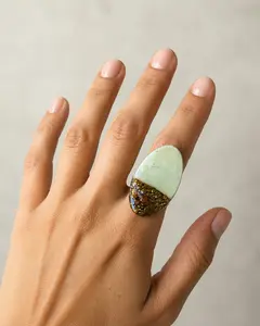 Fused Glass Ring, Adjustable, Stainless Steel, Adjustable Band ,Modern Statement Piece for Daily Wear and Gift