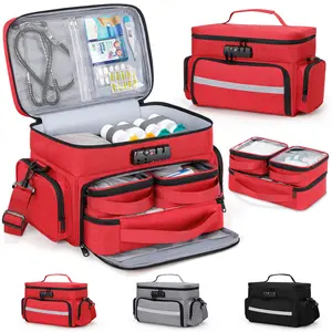 Zannaki Medicine Bag with 3 Removable Pouches, First Aid Bags Empty with Combination Lock, Double Layers Pill Bottle Organizer with Shoulder Strap, Large Medication Travel Storage for Medical Supplies