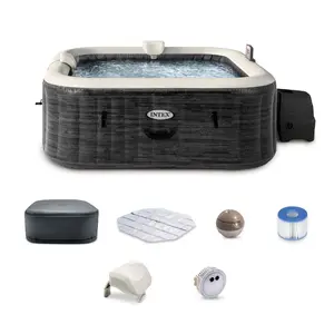 Intex PureSpa Plus Greystone 4 Person Inflatable Square Hot Tub Spa, 69 x 28"