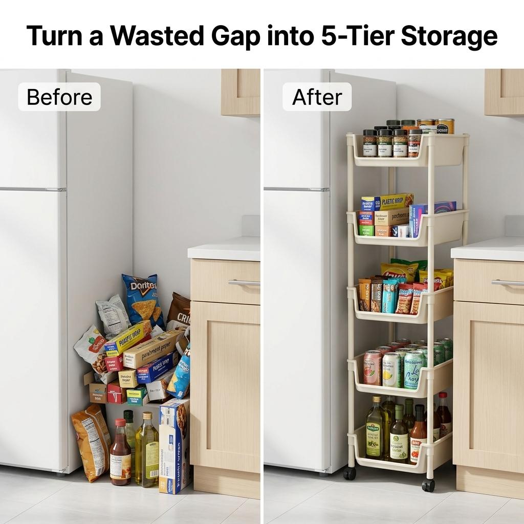 Multifunctional Multi-Layer Plastic StorageCartwith Wheels, Layered Shelf Organizer forBedroomKitchen Bathroom Living Room,AdjustableStanding Shelf Suction Cup Sponge Holder forKitchen Sink semiannual sale 2026 easy install kit gloveclip cas