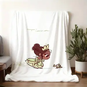 2026 new model printed with patterns Cute Q Version Princess Tiana Flannel Blanket, The Princess and the Frog Themed Soft Warm Blanket, Skin-friendly Blanket for Bedroom Living Room Sofa, Comfortab