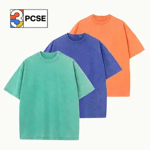 Men's Cotton T-Shirts Half Short Sleeves Casual Loose Soild Streetwear Tops, Unisex Retro Street T-Shirts, Loose Fit Acid Washed