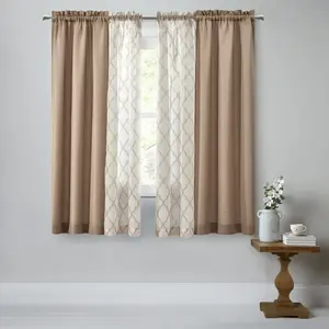 Curtain and Sheers Set, 4 Panels, Tan, 27.5" W x 63” L