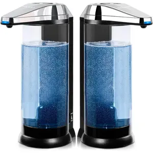 Chrome 2-Pcs 17oz Hand Soap Dispenser Set - Touchless Battery-Operated Automatic Silicone Pump, Adjustable Dispensing Volume Dial, for Bathroom Countertop & Kitchen Sink