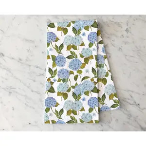 Blue Hydrangea Tea Towel, Hydrangea Decor, Blue Flower Kitchen Decor, Dish Towel, Garden lover Gift, Cottagecore Floral Kitchen Decor