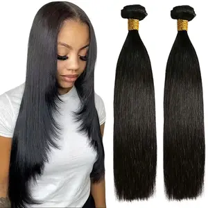 Silky Straight Human Hair Bundles Sew-in Weft Hair Extensions 12-20inch Natural Black color Textured Women