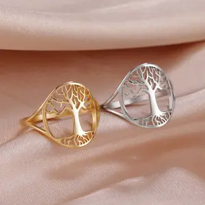 Couple jewelry hollow tree of life shape stainless steel environmental protection ring daily versatile suitable for party gifts