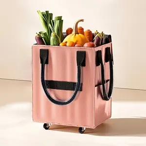 1pc Extra Large Shopping Bag with Wheels, Foldable Cart, Waterproof Thick Material, Travel Tote, Rose Gold//silver Color